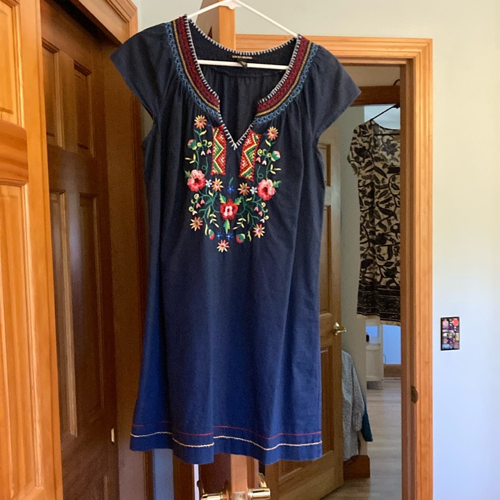Lucky Brand Dark Blue Floral Embroidered Mini Dress